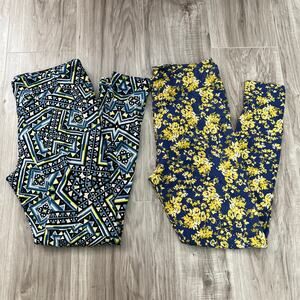 LuLaRoe Women Multicolor & Floral Leggings Tall & Curvy Set of 2